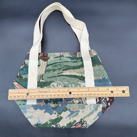 Vintage Tapestry Golf Bucket Bag Handbag Set Green Lady Golfer 1990s Dee Dee - Picture 15 of 16